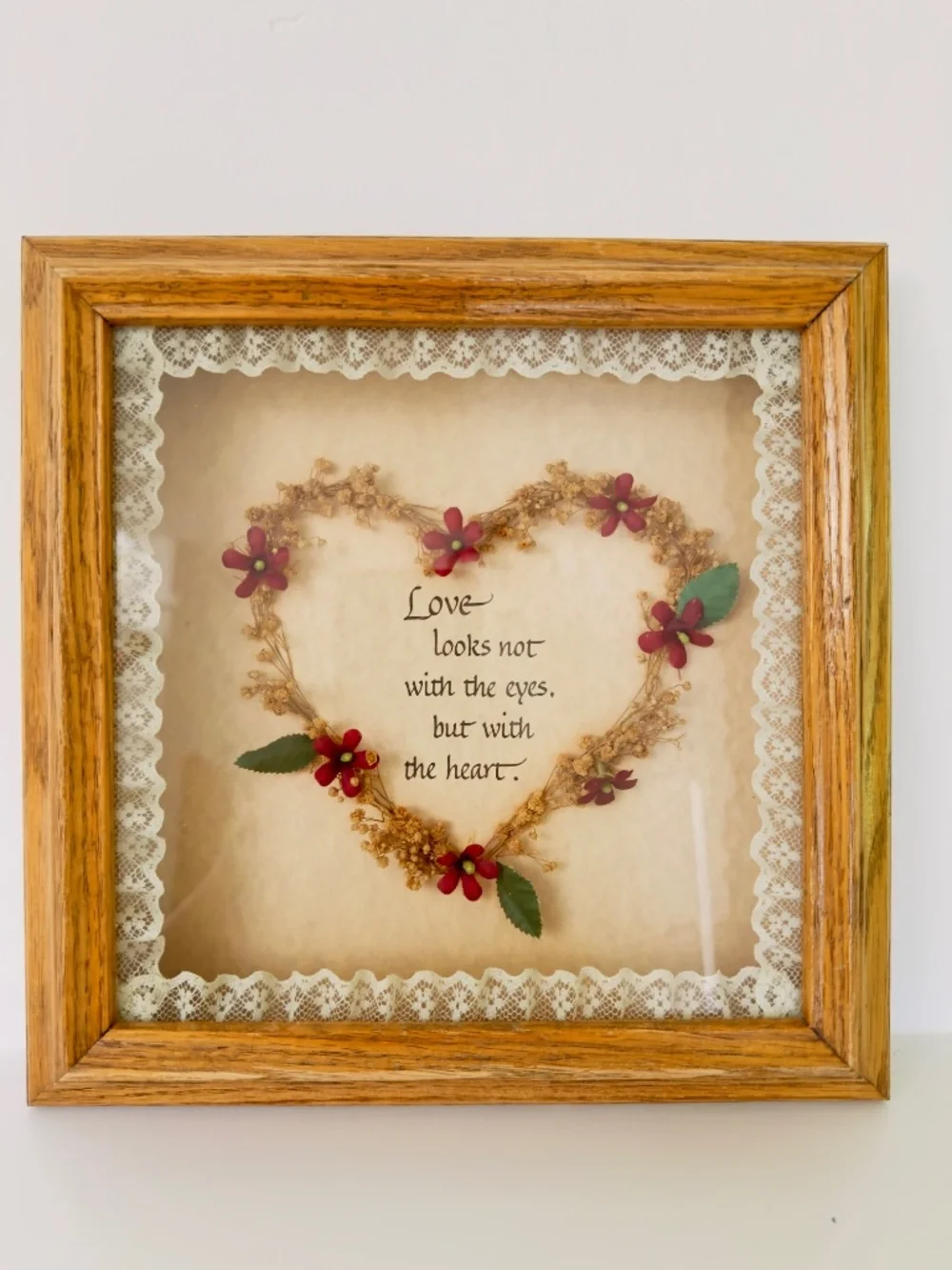 Mary Bentch Vintage Shadow Box Art Oak Frame 9.75